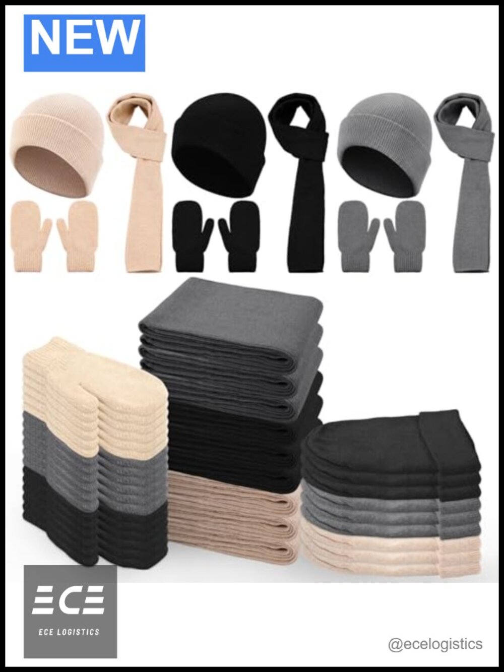 Unisex Winter Knit Beanie Mitten Long Scarf Set 36 Pcs Warm Cold Weather